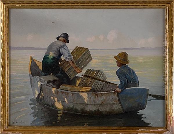 Father And Son In A Dory Setting Traps - view 1