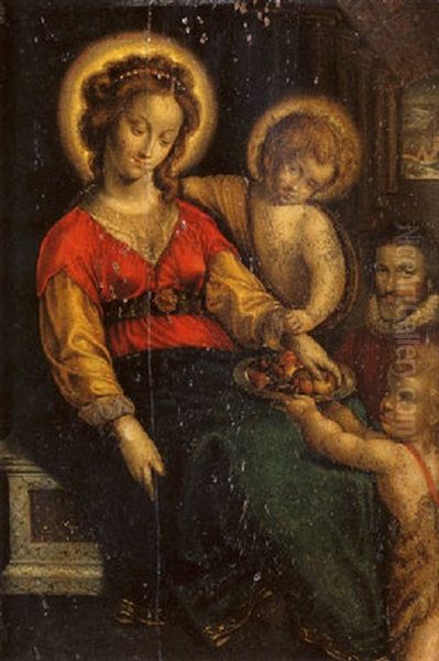 Vierge A L'enfant Avec Saint Jean Baptiste Et Un Donateur - view 1