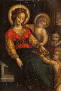 Vierge A L'enfant Avec Saint Jean Baptiste Et Un Donateur by Cesar Nostradamus