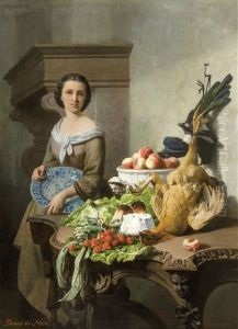 Woman In An Interior With Exuberant Still Life by David de Noter