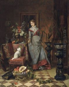 Interior With A Lay And Her Dog by David de Noter
