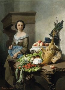 Woman In An Interior With An Exuberant Still Life by David de Noter