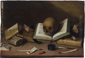 Nature Morte Aux Livres Et Au Crane by Charles-Emmanuel Bizet