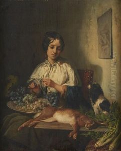 Jeune Fille Aux Raisins Et Au Chien