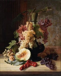 Still Life Of Fruits And A Vase On A Ledge by David Emile Joseph de Noter