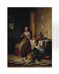 Woman Knitting In An Interior