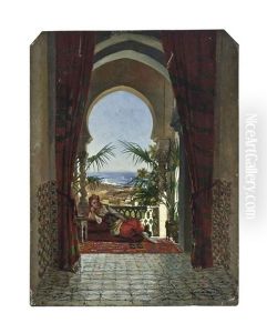 An Odalisque On A Terrace, Algiers by David Emile Joseph de Noter