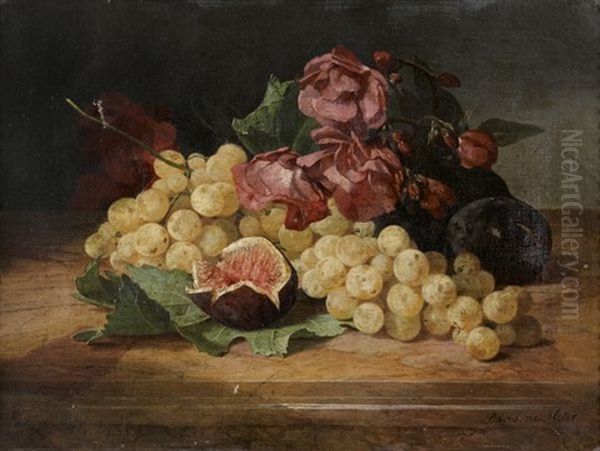 Natures Mortes Aux Raisins, Figues Et Fleurs (pair) - view 1