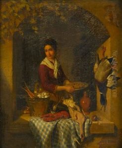 Woman With Tray, Lobster, Eggs And Fowl At A Casement
