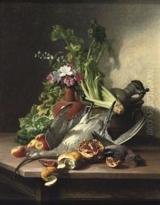 A Woodcock, A Jay, Vegetables, Fruit, Flowers