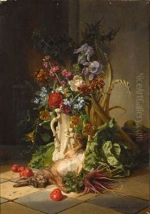 A Kitchen Still Life With Flowers by David Emile Joseph de Noter