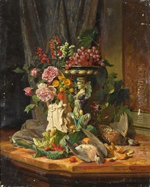 A Still Life With Flowers, Fruit And Game - view 1