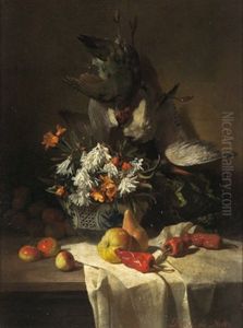 Blumenstuck Mit Fruchten Und Vogeln by David Emile Joseph de Noter