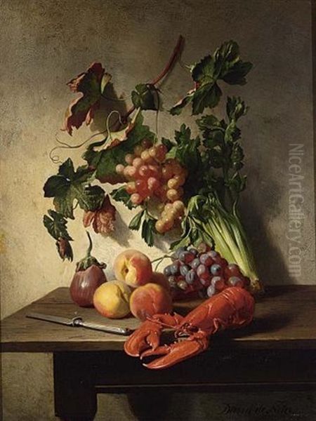 A Fruit And Vegetable Still Life With A Lobster And A Knife - view 1