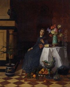 An Elegant Lady Seated In An Interior by David Emile Joseph de Noter