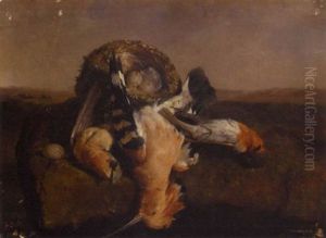 Hoopoes And A Nest by David Emile Joseph de Noter