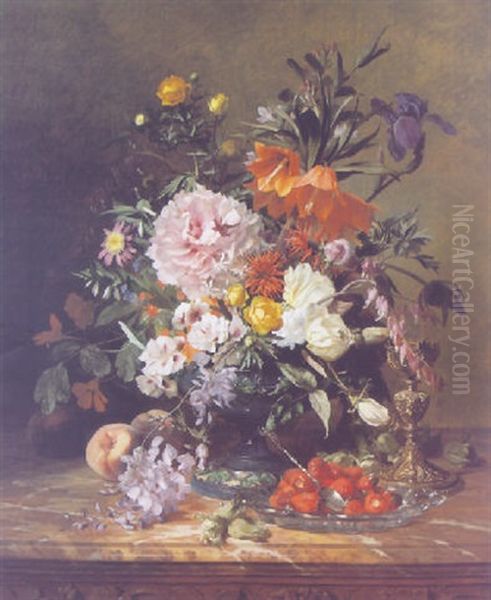 Still Life With Flowers, Peaches And Strawberries - view 1