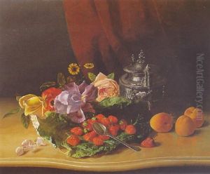 A Still Life Of Flowers And Strawberries