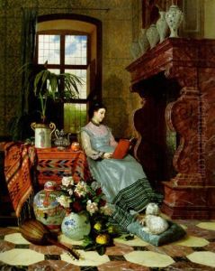 A Woman Reading In An Interior by David Emile Joseph de Noter