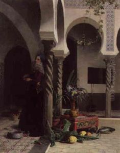 Femme En Bleu Dans Un Interieur A Alger by David Emile Joseph de Noter