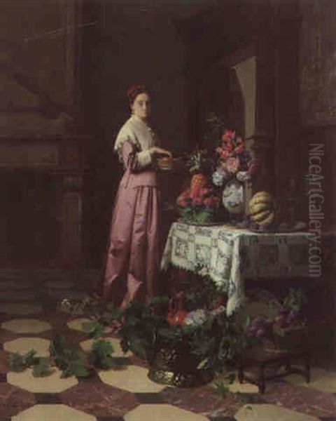 An Interior With Fruit And Flowers - view 1