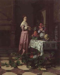 An Interior With Fruit And Flowers by David Emile Joseph de Noter