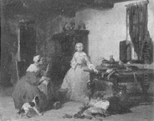 A Lady Conversing With Her Maid In A Kitchen