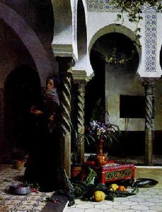 Woman In An Interior In Algiers Paring Vegetables by David Emile Joseph de Noter