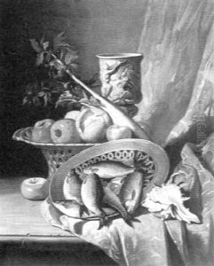 Nature Morte Aux Poissons Et Oranges by David Emile Joseph de Noter