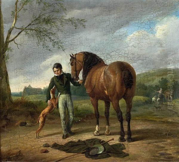 Portrait D'un Cavalier Et Son Levrier - view 1