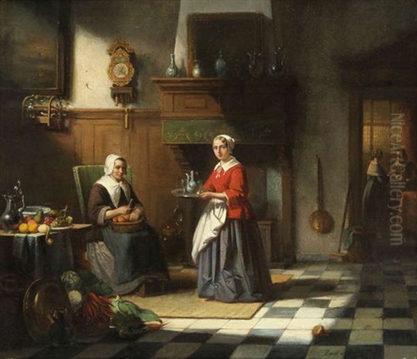 Interieur Anime D'une Femme Epluchant Des Pommes De Terres Et D'une Servante - view 1