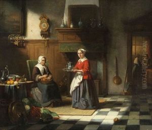 Interieur Anime D'une Femme Epluchant Des Pommes De Terres Et D'une Servante