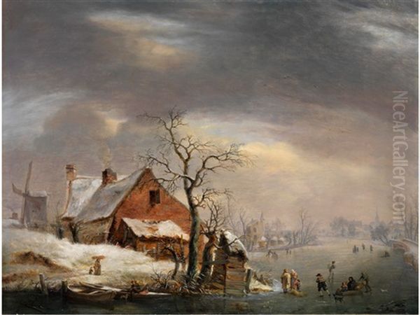 Winterlandschaft Mit Schlittschuhlaufern - view 1