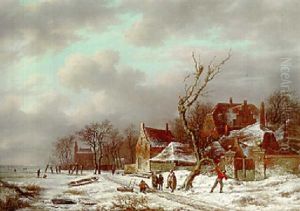 A Winter Landscape With Figures Along A Frozen Canal A Winter Landscape With Figures Along A Frozen Canal