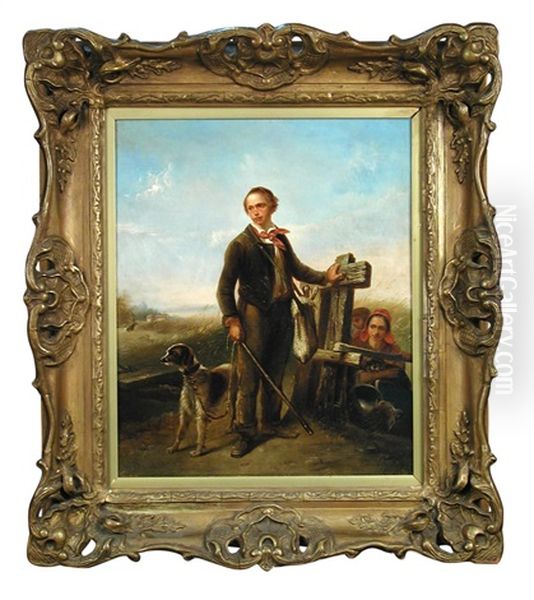 A Boy Warrener With His Spaniel And A Rabbit In A Bag - view 1