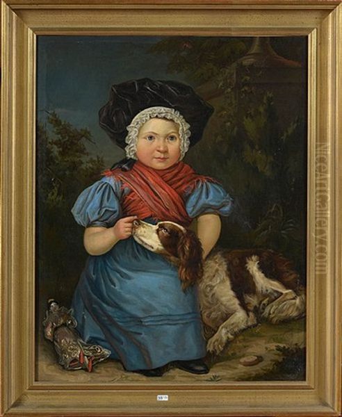Portrait D"une Fillette Accompagnee De Son Chien - view 1