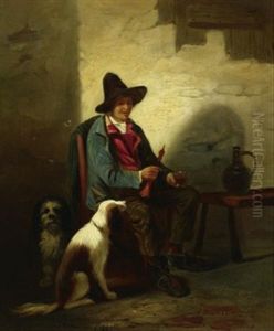 Die Musestunde. Rastender Jungling Bei Seinen Hunden In Der Stube by Emanuel Noterman