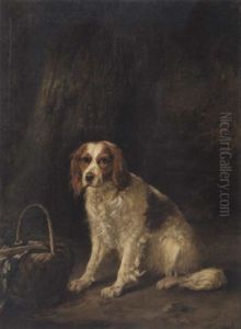 A Red And White Spaniel Seated By A Tree