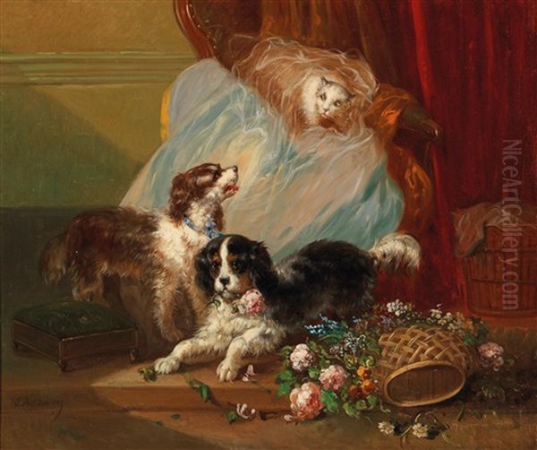 Dogs Playing With Cat - view 1