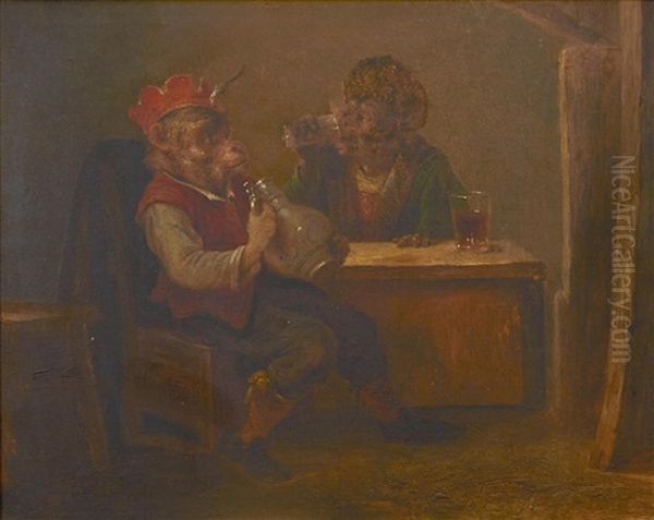 Two Monkeys Drinking Wine - view 1