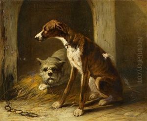 Zwei Hunde Vor Der Hundehutte by Zacharias Noterman