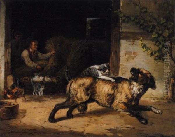 Ein Lausbubenstreich Mit Katzenmutter Und Hund - view 1