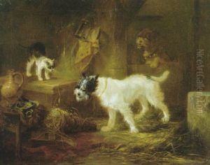 Stalinterieur Met Twee Honden En Een Kat by Zacharias Noterman