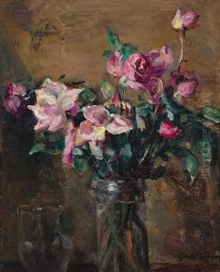 Roses In A Glass Vase by Elizabeth Nourse