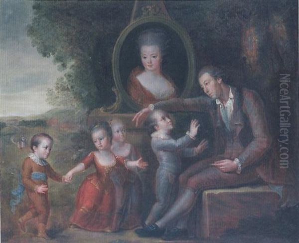 Le Pere De Famille Et Ses Quatre Enfants Sous Le Portrait De La Mere - view 1