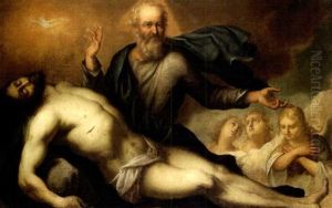 Cristo Morto Disteso Con Padre Eterno, Lo Spirito Santo E Angeli by Pietro Novelli