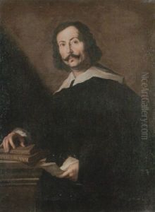 Portrait Of A Gentleman, Standing Beside A Pedestal, Resting His Hands On Books