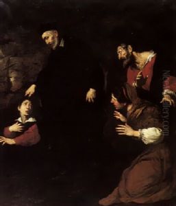 A Cleric Blessing A Young Boy With An Old Man And Woman Looking On by Pietro Novelli