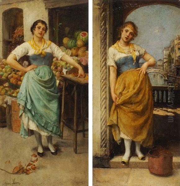Gegenstucke: Obst- Und Gemuseverkauferin Und Junge Venezianerin - view 1