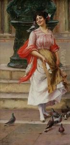 Woman Feeding Pigeons by Stefano Novo